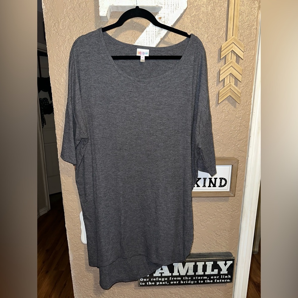 LuLaRoe Irma Tunic Top Solid Charcoal Gray Ribbed Size XL